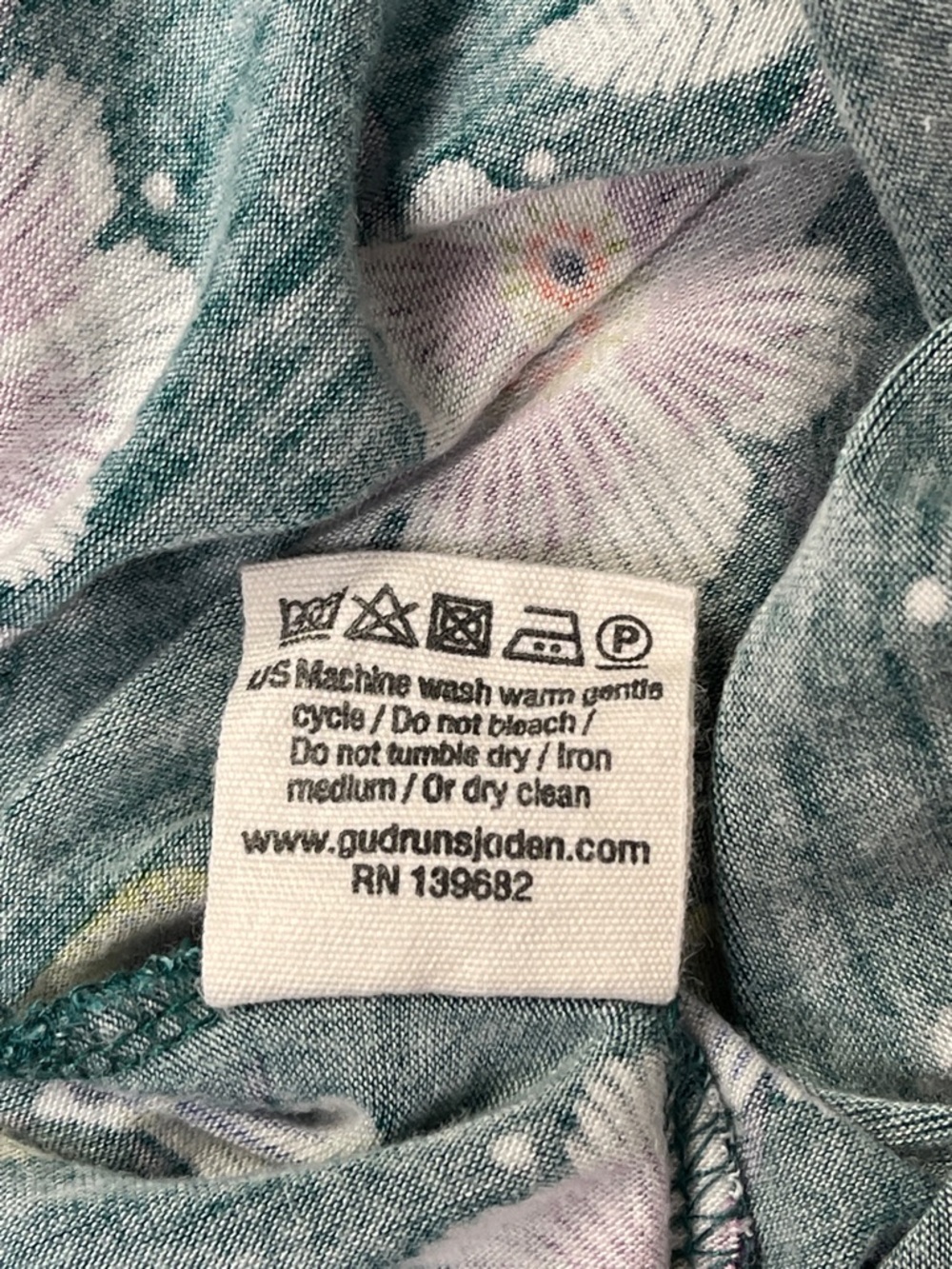 GUDRUN SJODEN teal green floral long sleeve boat neck dress, size S - Picture 7 of 10